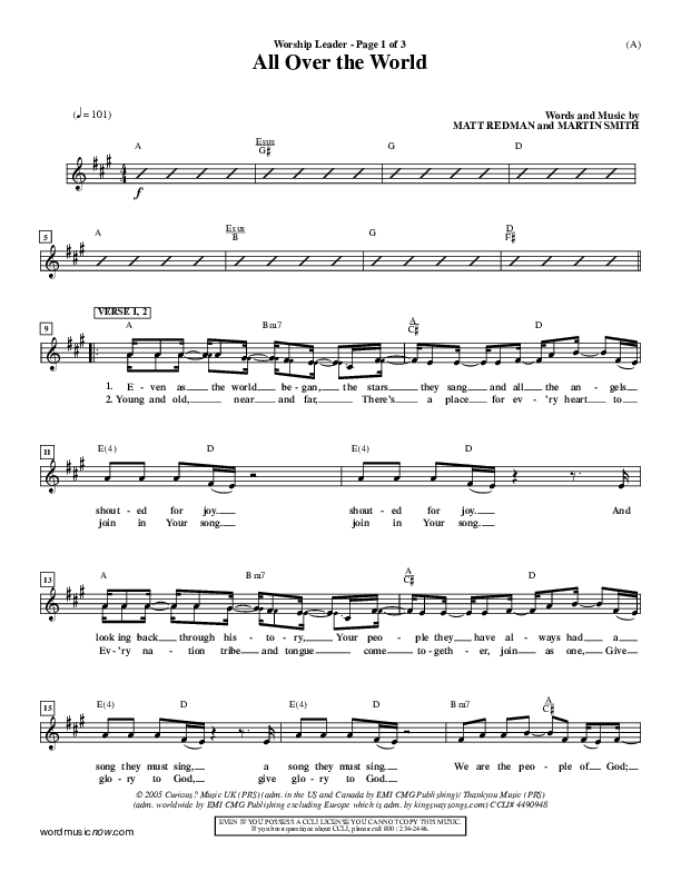 All Over The World Lead Sheet (Delirious)