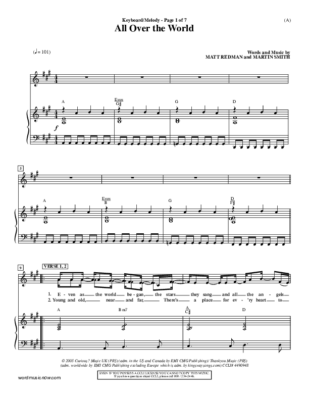 All Over The World Piano/Vocal (Delirious)