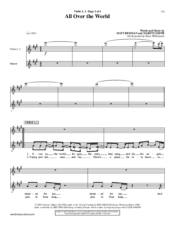 All Over The World Violin 1/2 (Delirious)