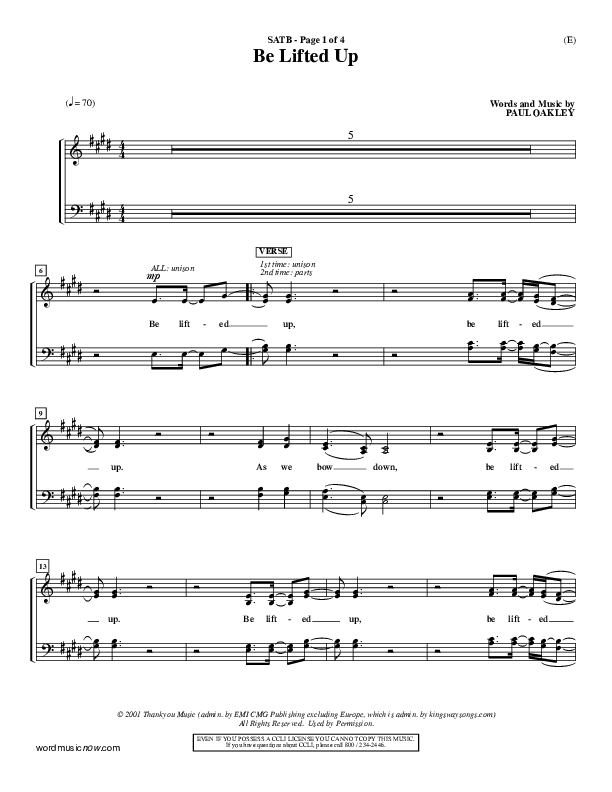 Be Lifted Up Choir Vocals (SATB) (Paul Oakley)
