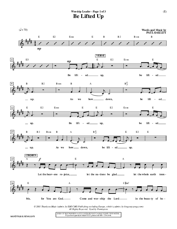 Be Lifted Up Lead Sheet (Paul Oakley)