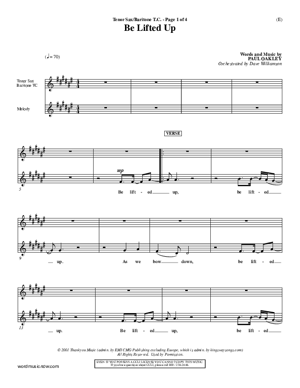 Be Lifted Up Tenor Sax/Baritone T.C. (Paul Oakley)