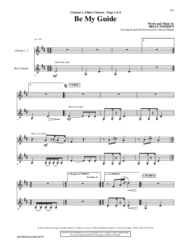 Be My Guide Clarinet 1/2, Bass Clarinet (Brian Doerksen)