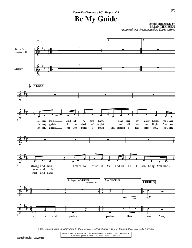 Be My Guide Tenor Sax/Baritone T.C. (Brian Doerksen)