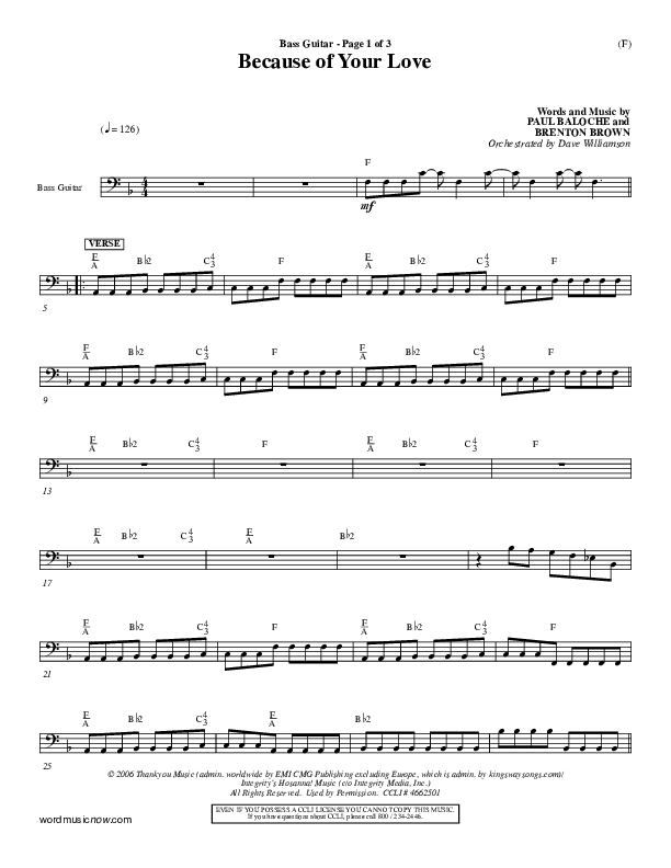 Because Of Your Love Bass Guitar (Paul Baloche)