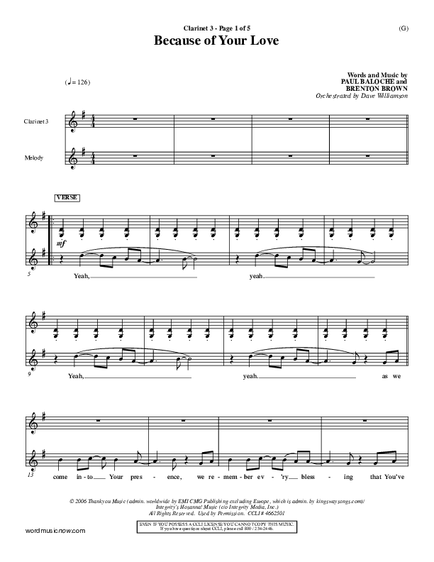 Because Of Your Love Clarinet 3 (Paul Baloche)