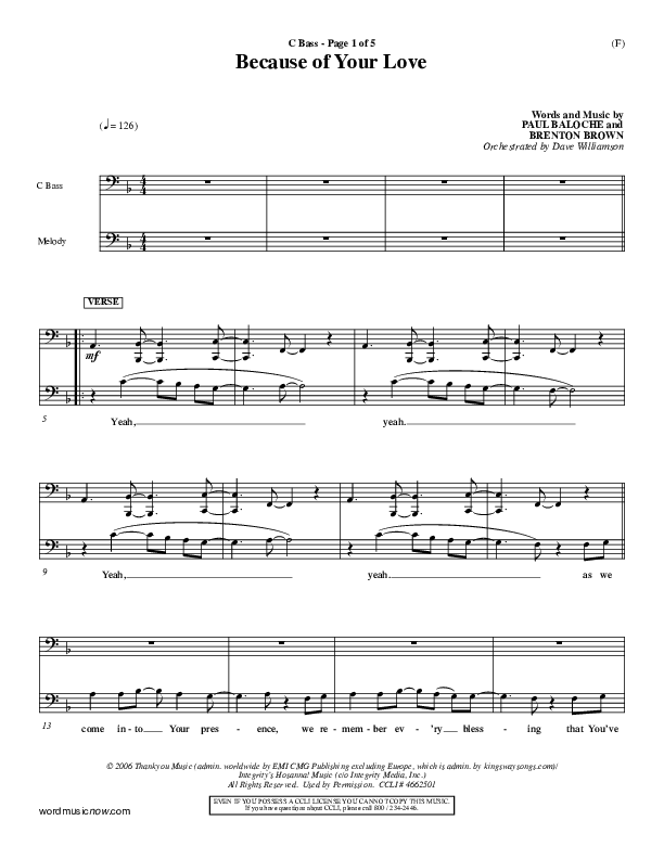 Because Of Your Love Contrabass (Paul Baloche)