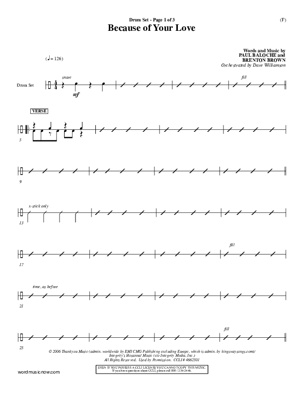 Because Of Your Love Drum Set (Paul Baloche)