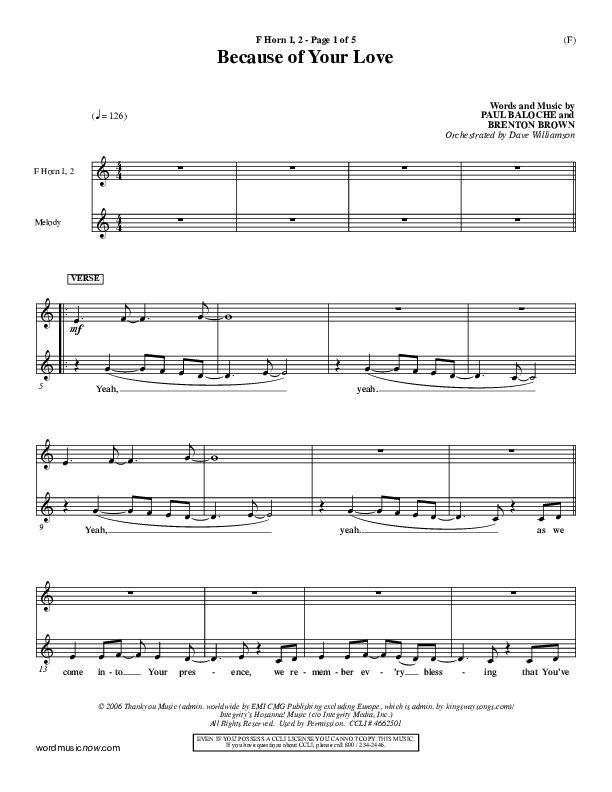 Because Of Your Love French Horn 1/2 (Paul Baloche)