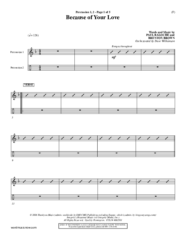 Because Of Your Love Percussion 1/2 (Paul Baloche)