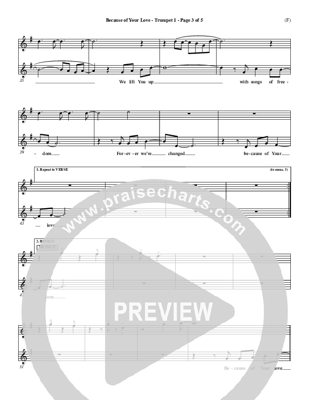 Because Of Your Love Trumpet 1 (Paul Baloche)