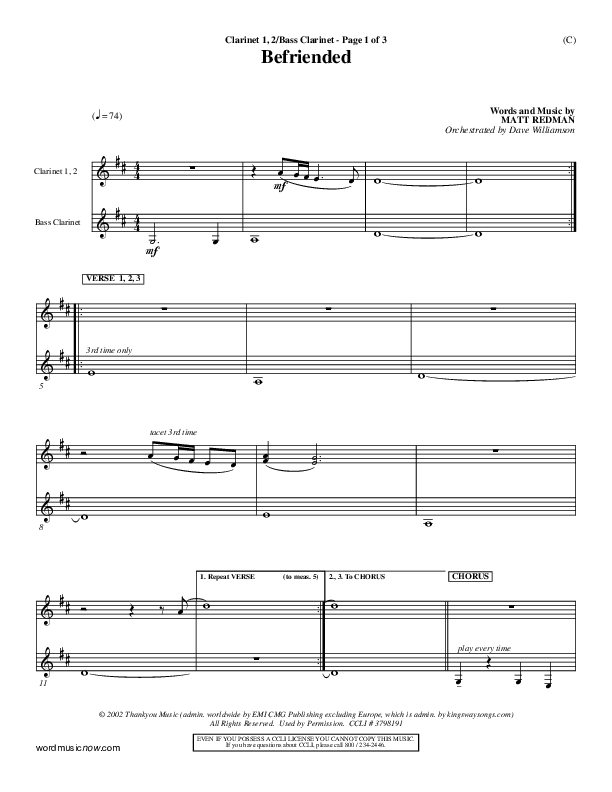Befriended Clarinet 1/2, Bass Clarinet (Matt Redman)