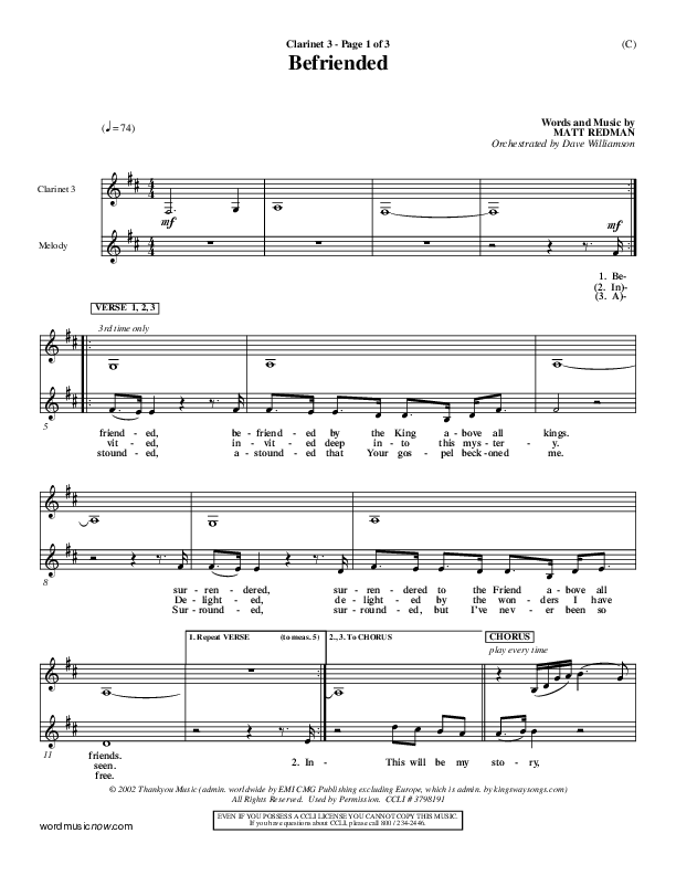 Befriended Clarinet 3 (Matt Redman)