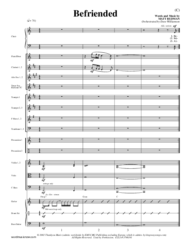 Befriended Conductor's Score (Matt Redman)