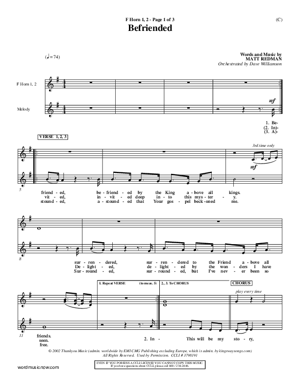 Befriended French Horn 1/2 (Matt Redman)