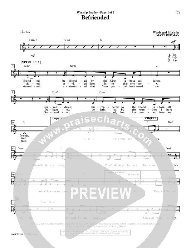 Befriended Lead Sheet (Matt Redman)