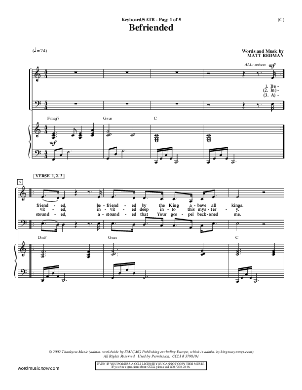 Befriended Piano/Vocal (SATB) (Matt Redman)