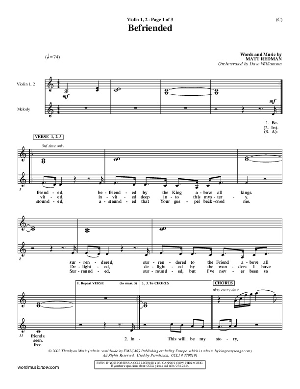 Befriended Violin 1/2 (Matt Redman)