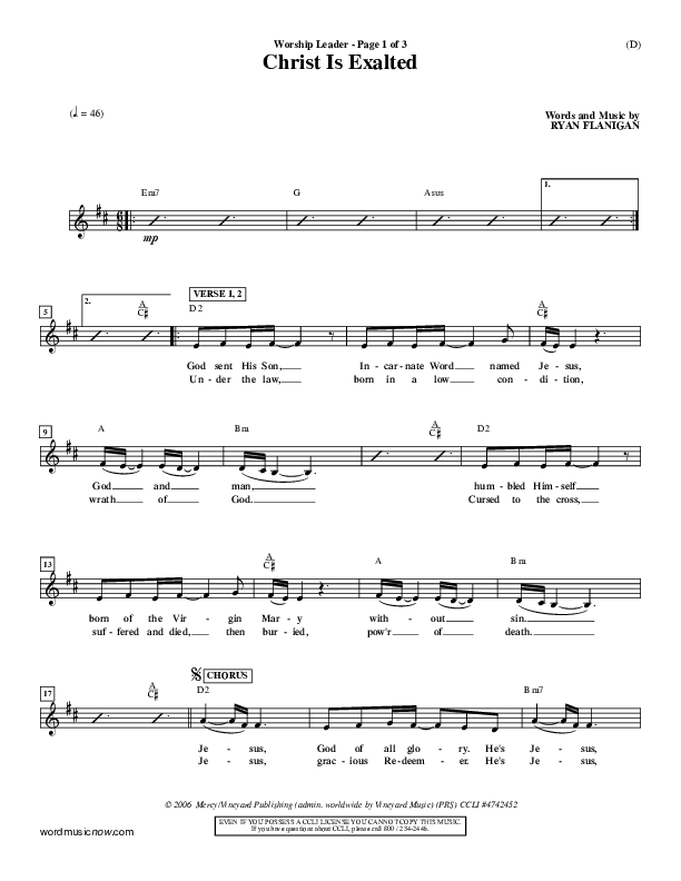 Christ Is Exalted Lead Sheet (Ryan Flanigan)