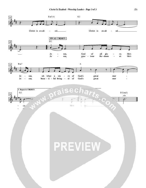 Christ Is Exalted Lead Sheet (Ryan Flanigan)