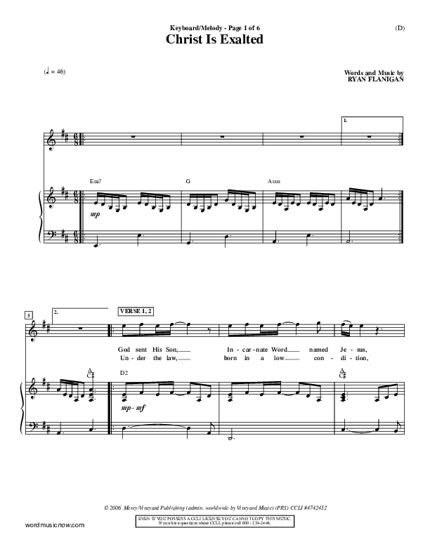 Christ Is Exalted Piano/Vocal (Ryan Flanigan)