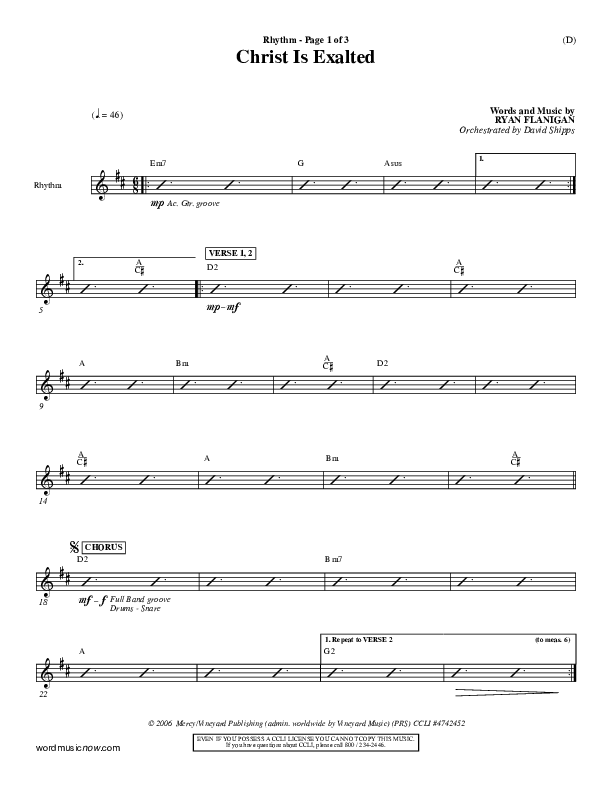 Christ Is Exalted Rhythm Chart (Ryan Flanigan)