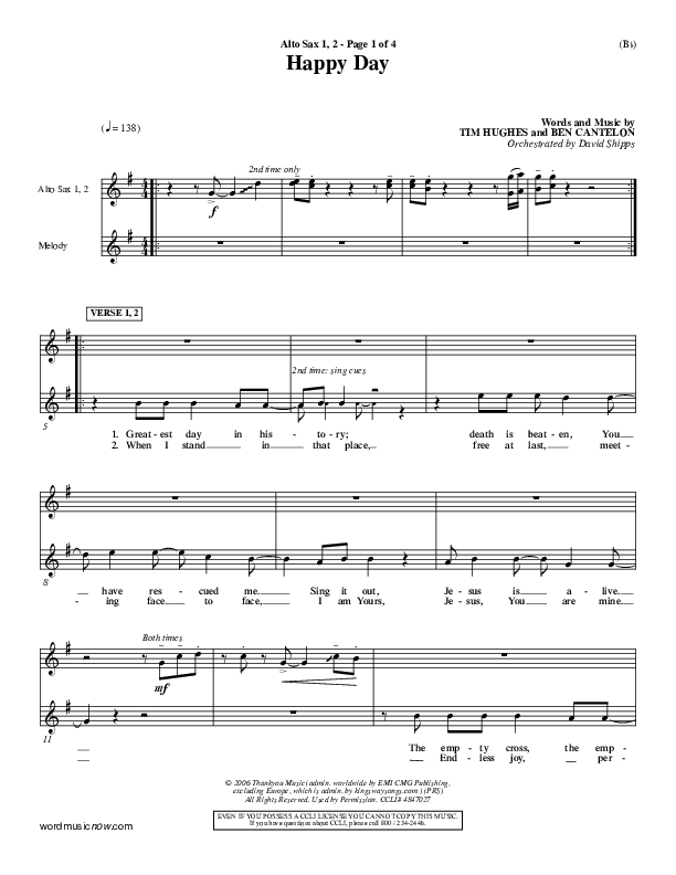 Happy Day Alto Sax 1/2 (Tim Hughes)