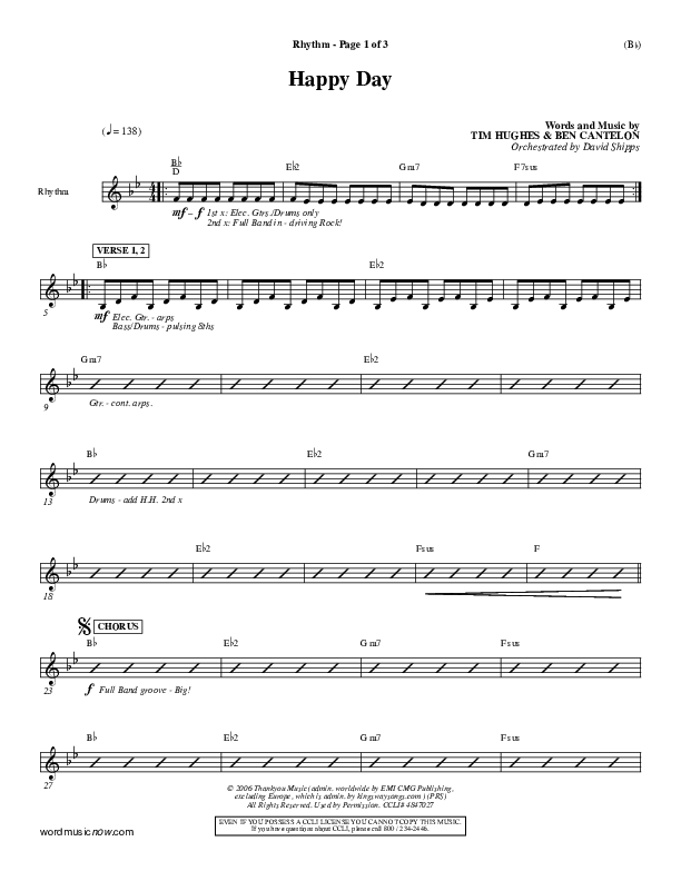 Happy Day Rhythm Chart (Tim Hughes)