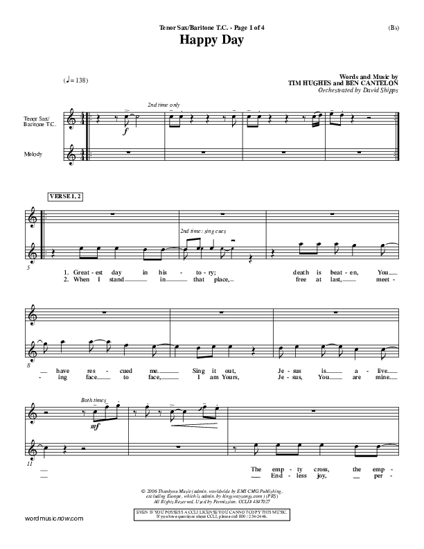 Happy Day Tenor Sax/Baritone T.C. (Tim Hughes)