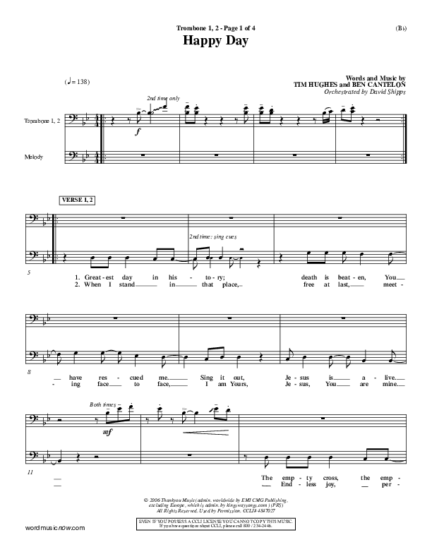 Happy Day Trombone 1/2 (Tim Hughes)