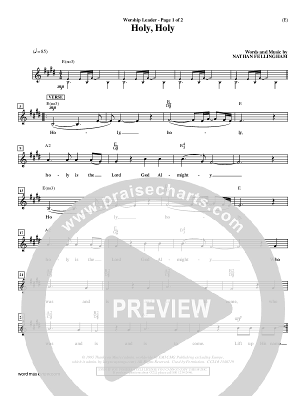 Holy Holy Lead Sheet (Nathan Fellingham)