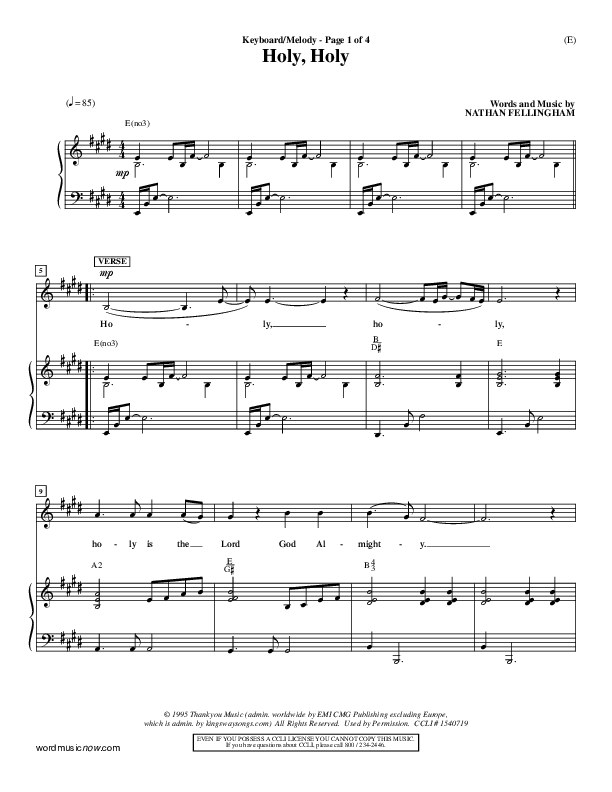 Holy Holy Piano/Vocal (Nathan Fellingham)