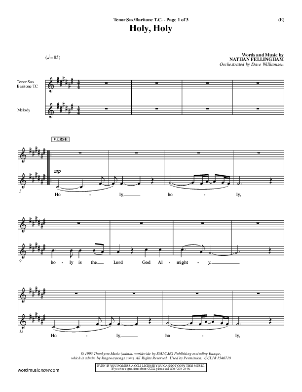 Holy Holy Tenor Sax/Baritone T.C. (Nathan Fellingham)