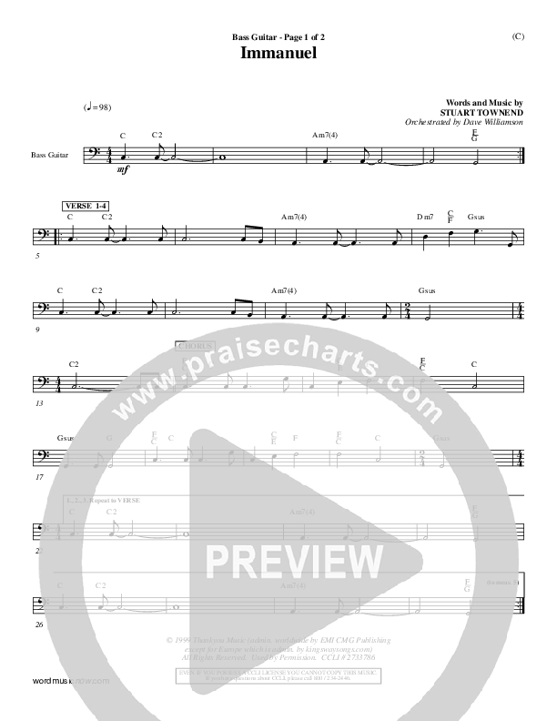 Immanuel Rhythm Chart (Stuart Townend)