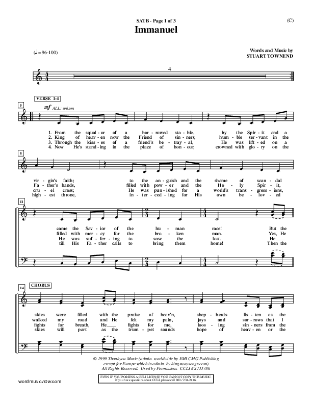 Immanuel Choir Sheet (SATB) (Stuart Townend)