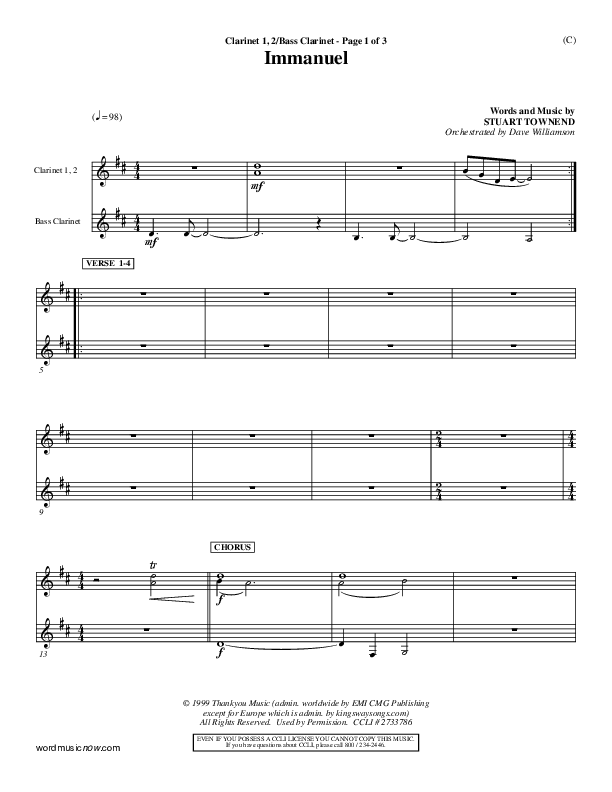Immanuel Clarinet 1/2, Bass Clarinet (Stuart Townend)