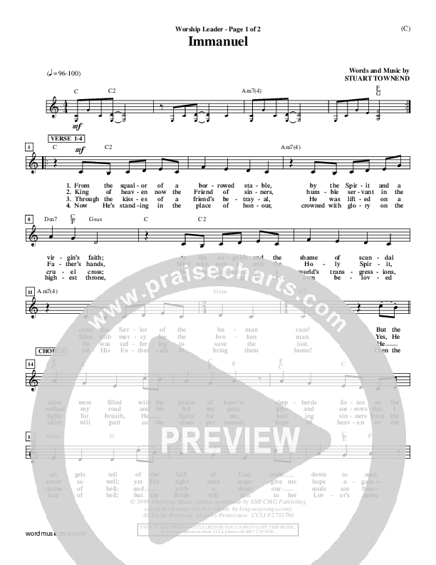 Immanuel Lead Sheet (Stuart Townend)