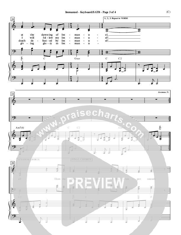 Immanuel Piano/Vocal (SATB) (Stuart Townend)