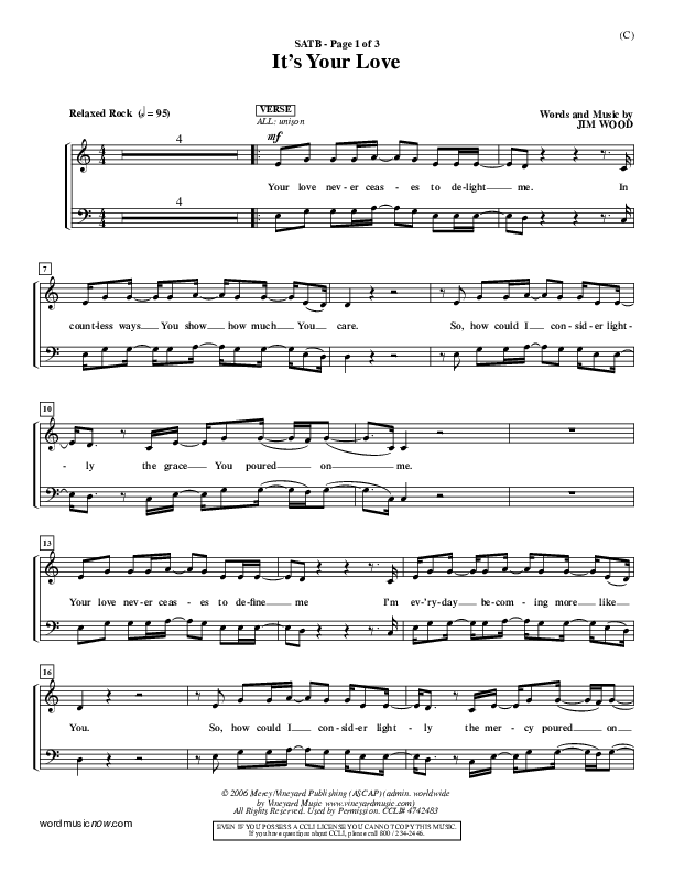 It's Your Love Choir Sheet (SATB) (Jim Wood)