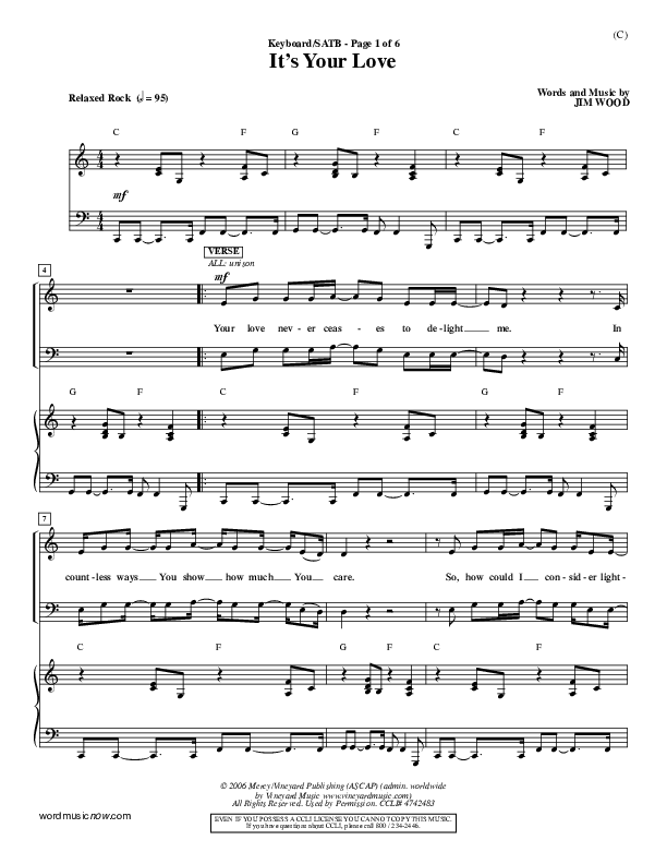 It's Your Love Piano/Vocal (SATB) (Jim Wood)