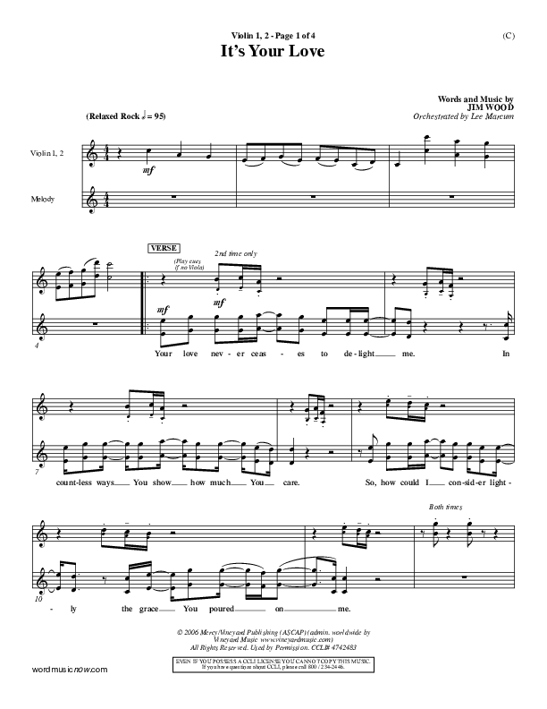 It's Your Love Violin Sheet Music PDF (Jim Wood) - PraiseCharts