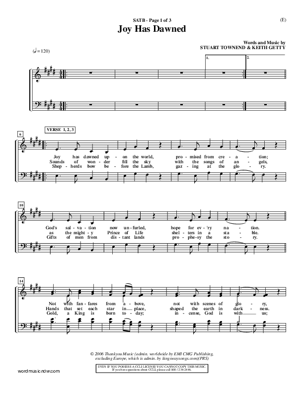 Joy Has Dawned Choir Sheet (SATB) (Stuart Townend)