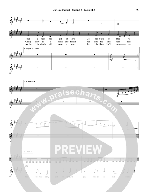 Joy Has Dawned Clarinet 3 (Stuart Townend)