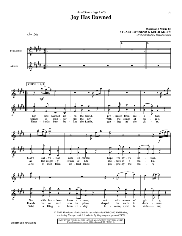 Joy Has Dawned Flute/Oboe (Stuart Townend)