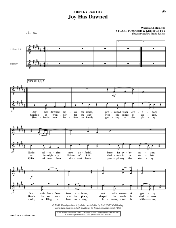 Joy Has Dawned French Horn 1/2 (Stuart Townend)