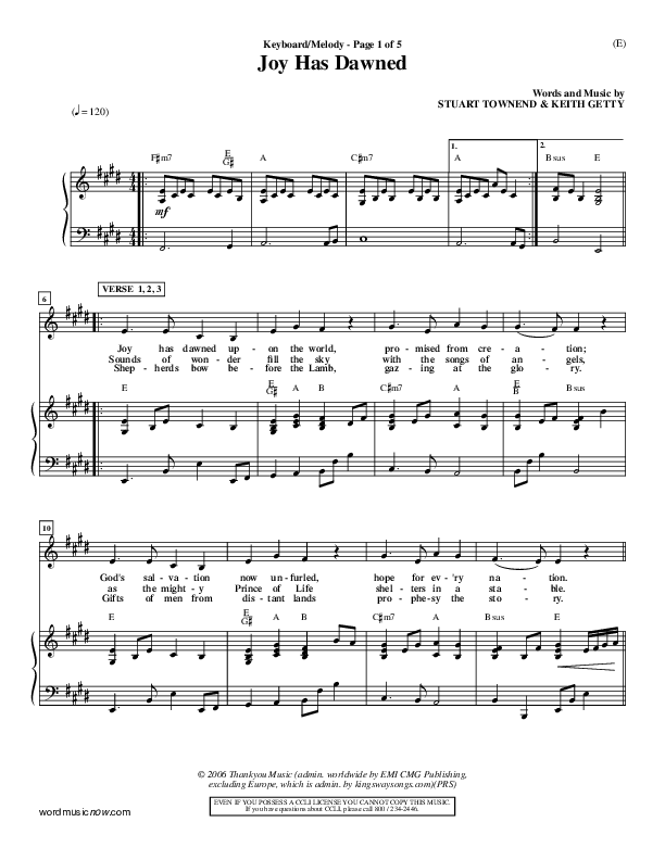 Joy Has Dawned Piano/Vocal (Stuart Townend)