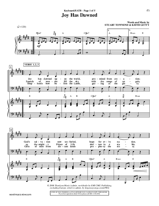 Joy Has Dawned Piano/Vocal (SATB) (Stuart Townend)