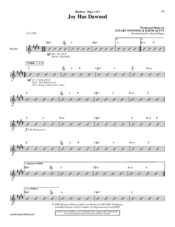 Joy Has Dawned Rhythm Chart (Stuart Townend)