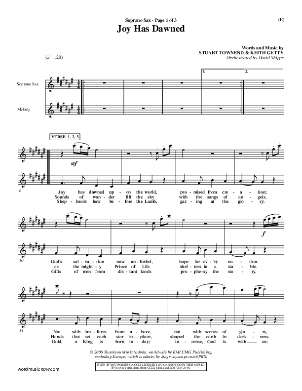 Joy Has Dawned Soprano Sax (Stuart Townend)