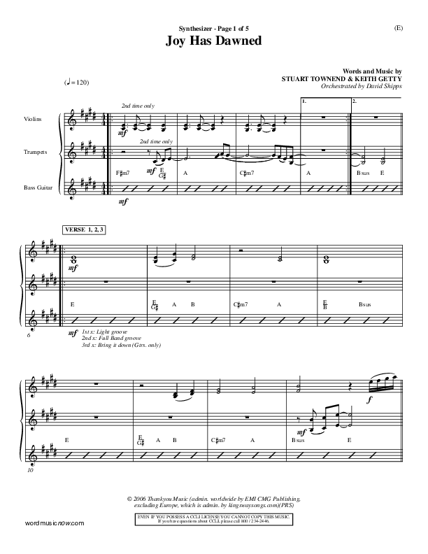 Joy Has Dawned Synth (Stuart Townend)